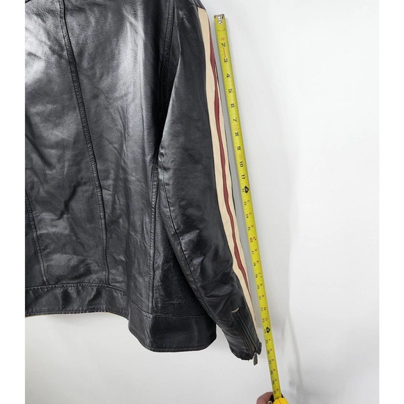 Vintage WILSON LEATHER M.JULIAN Moto Jacket Asymmetric Sleeve Stripes Mens XL - Picture 13 of 16